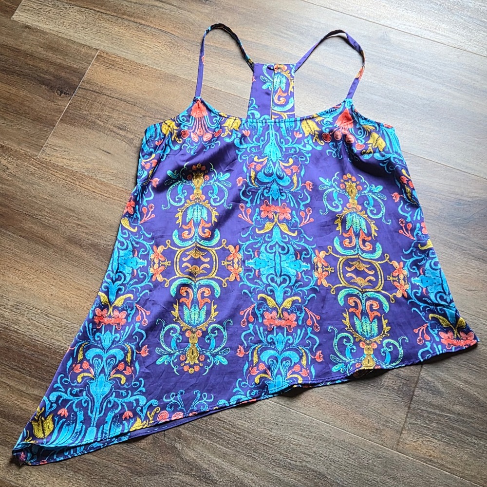Nicole by Nicole Miller Purple Paisley Damask Asymmetrical Racerback Camisole S